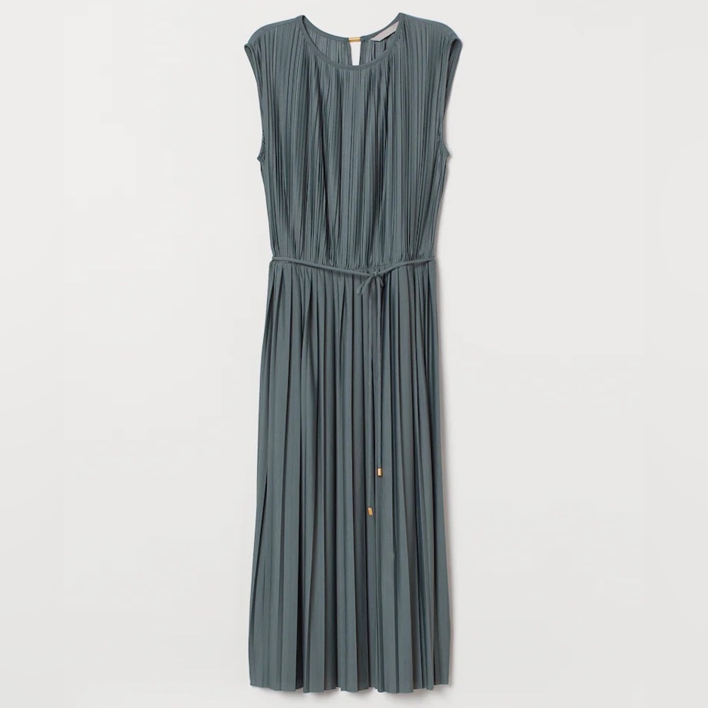 H&M green pleated midi formal  dress size XS